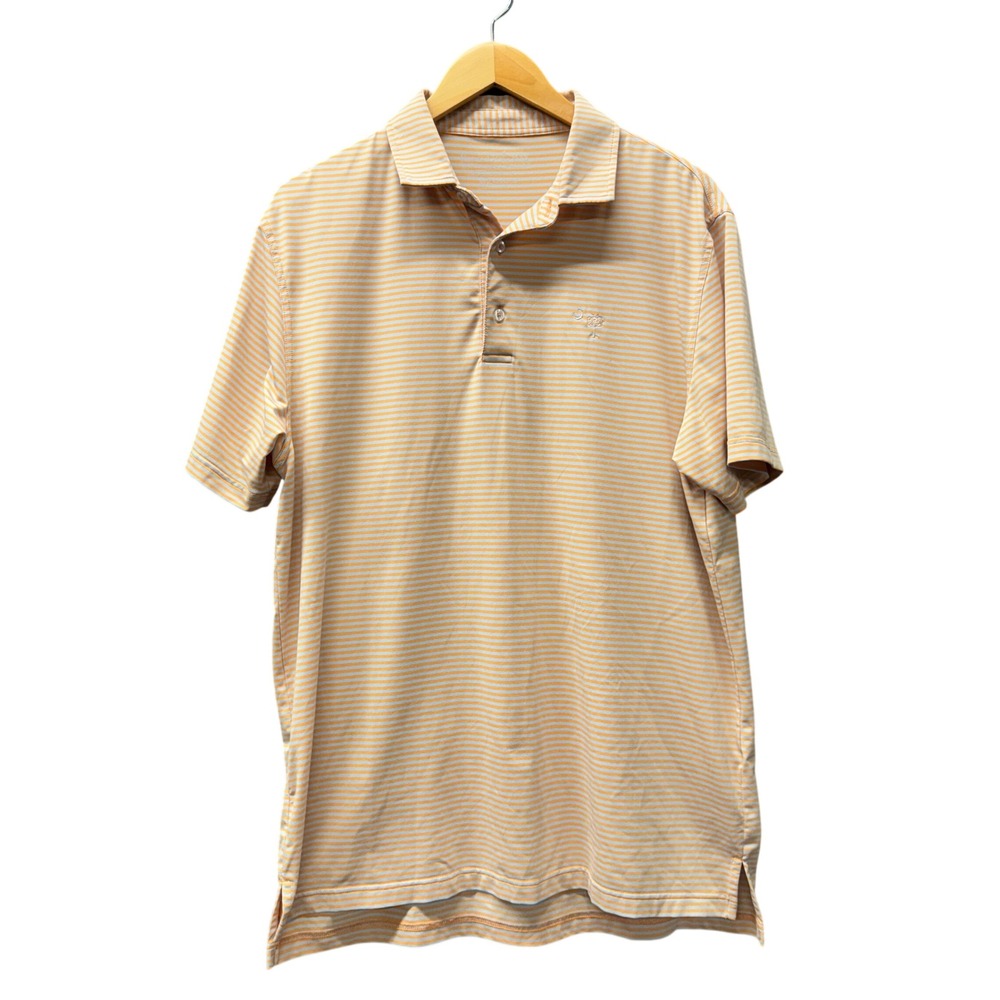 Bird Dog Bay Polo Shirt Mens Medium Striped Orange Blue Golf Coastal Performance